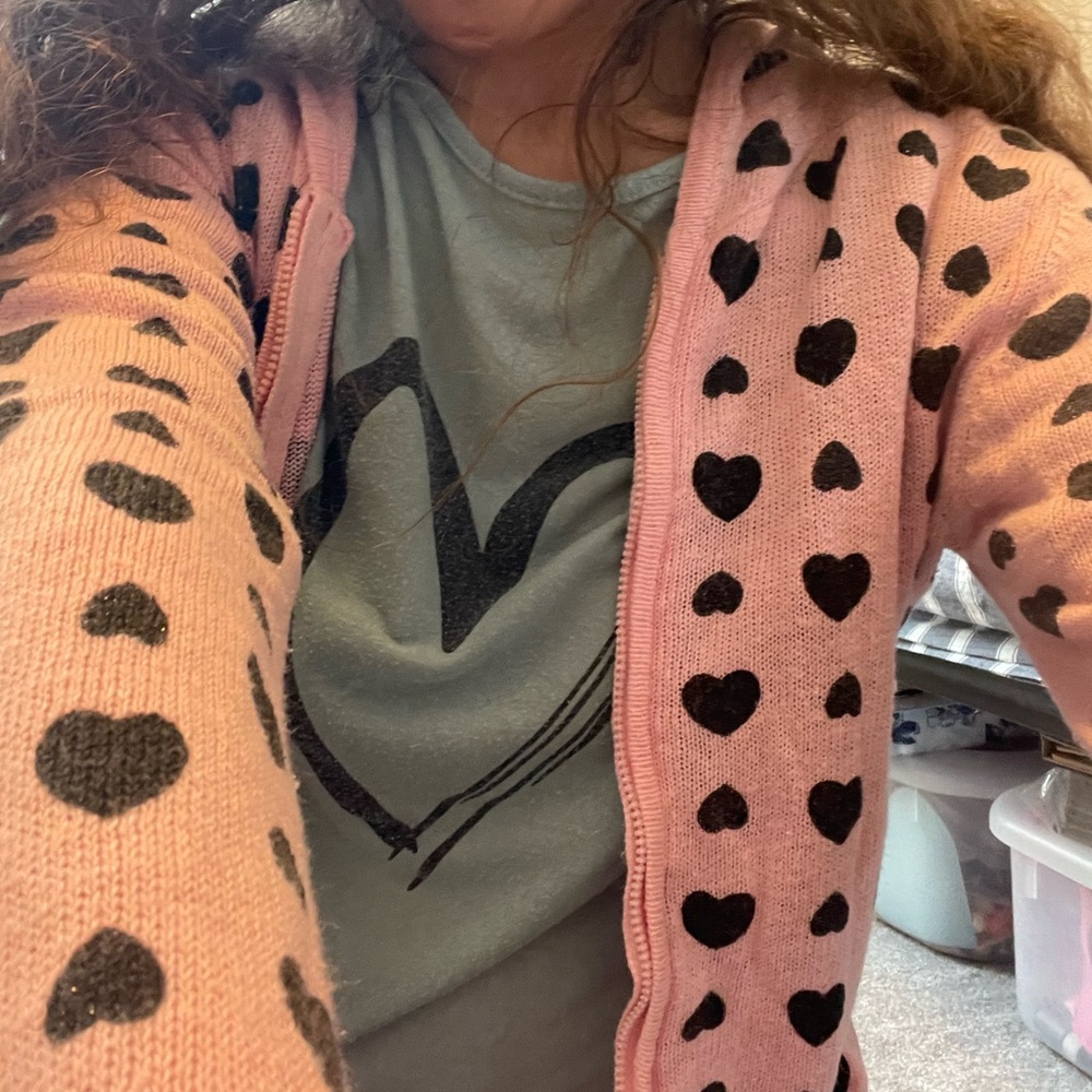 Light pink heart lightweight zip up sweatshirt